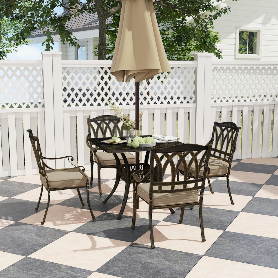 image 1 of Outsunny 5 Pieces Cast Aluminium Garden Dining Set with Parasol Hole Bronze