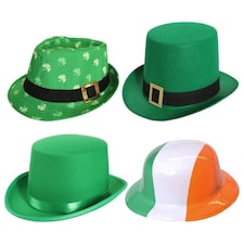 4 Pack Irish Novelty Hats - Bowler, trilby, Satin & Buckle Top | Green | One Size
