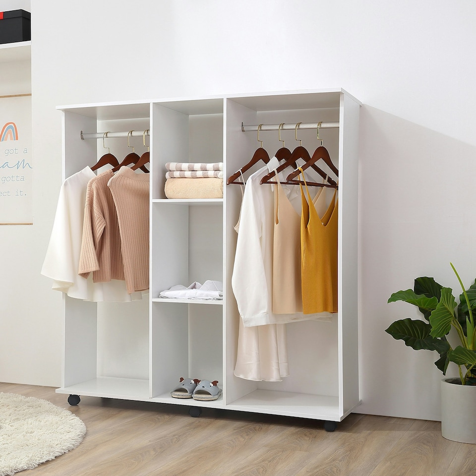 image 1 of HOMCOM Mobile Double Open Wardrobe w/ Clothes Hanging Rail