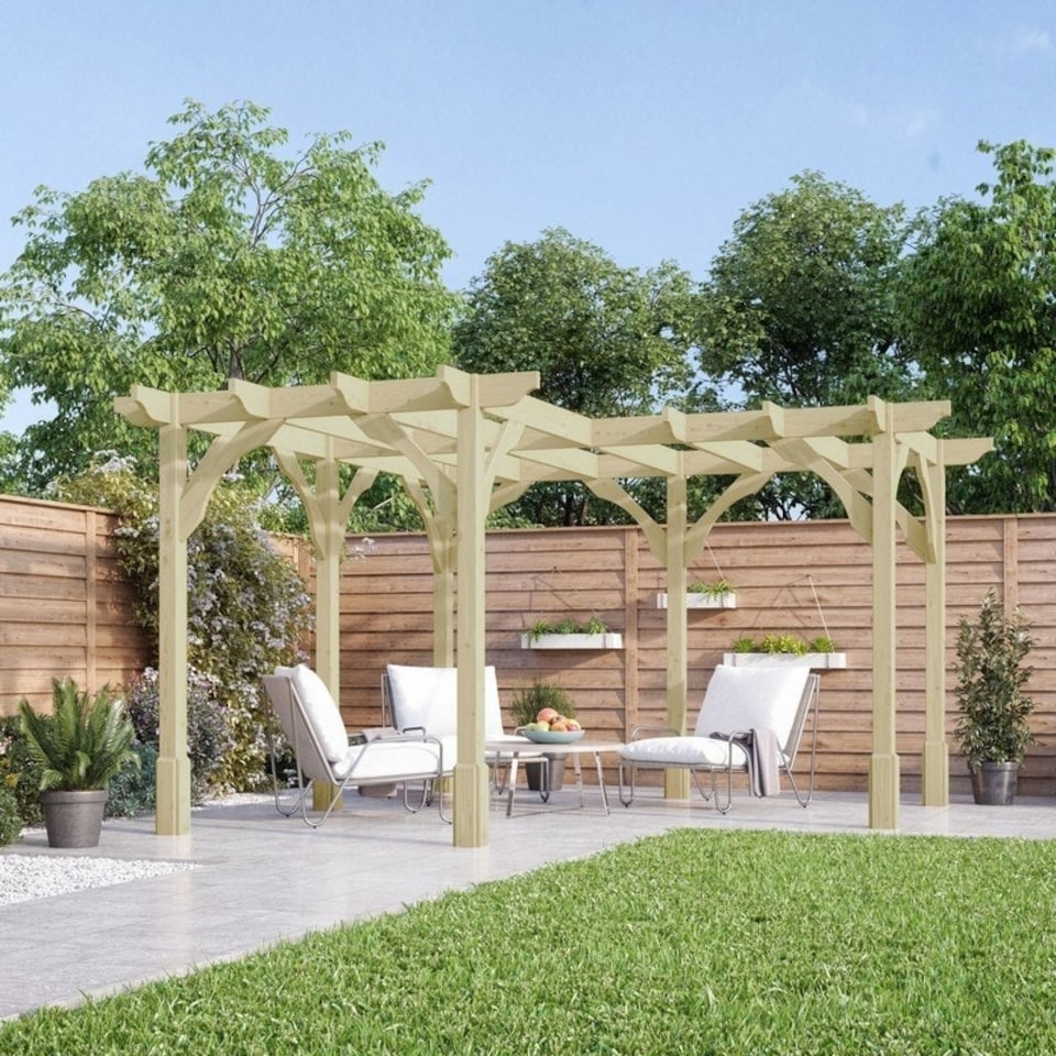 image 1 of Corner Pergola - Wood - L360 x W360 cm - Light Green