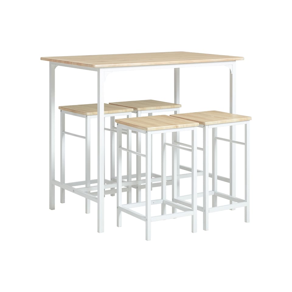 image 1 of SoBuy Breakfast Bar Table and Stools Set 5-Piece, Light Oak/White, 39.4x23.6x34.3 inches, 26.25 kg - OGT11-WN