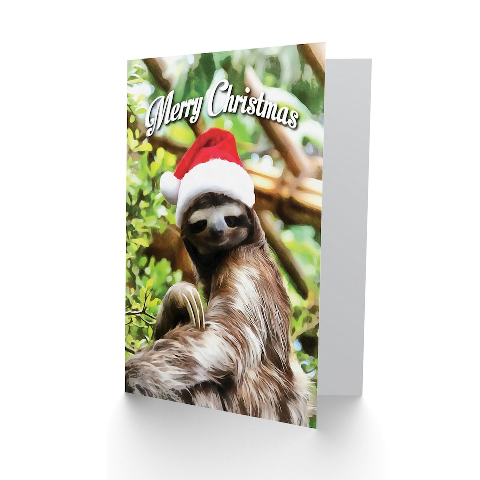 image 1 of Xmas Merry Sleepy Santa Present Sloth Christmas Card