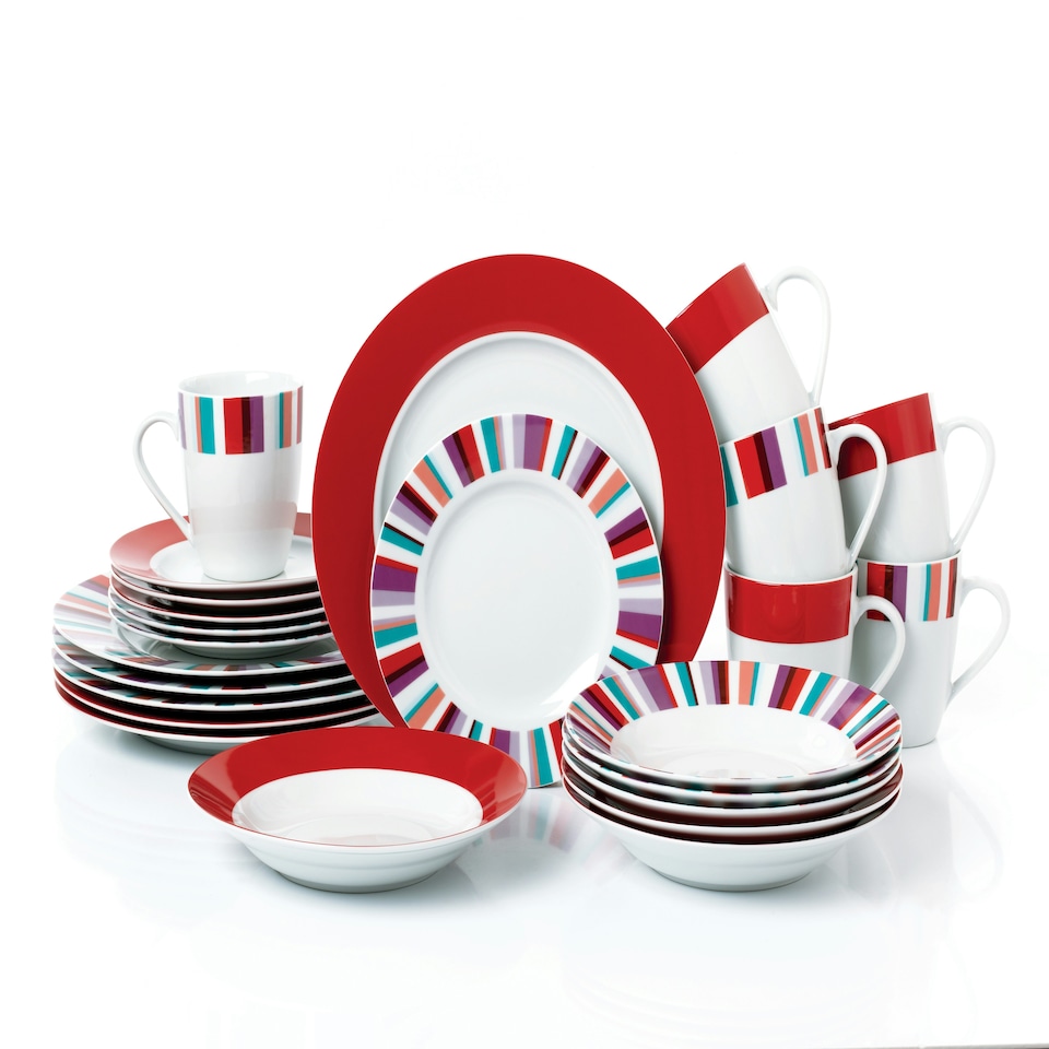 image 1 of 24pc Mix and Match Stripe Dinner set