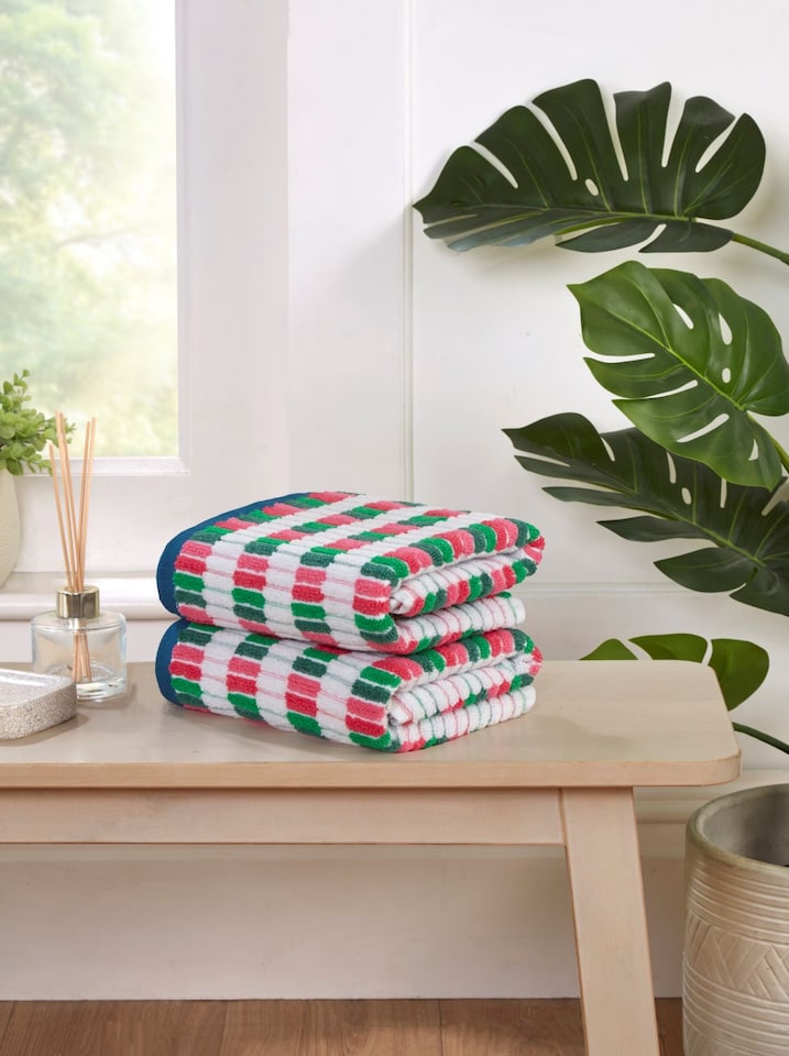 image 1 of Santa Cruz 6 Piece Cotton Towels Bale Set Striped Soft and Absorbent | Pink | Bath towel