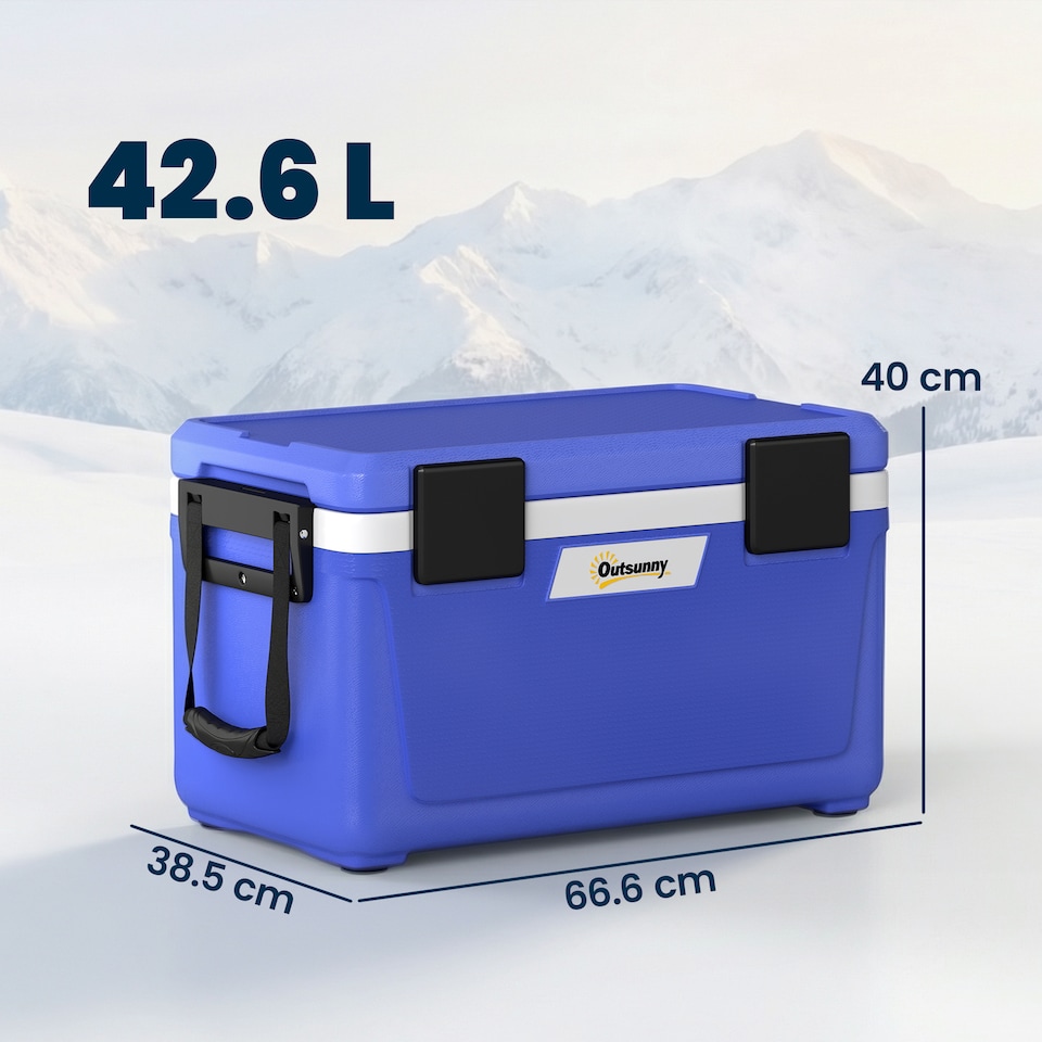 image 1 of Outsunny 42.6L Insulated Cool Box, Portable Ice Cooler with Handle | Blue | Dark Blue | 66.6 x 38.5 x 40 cm
