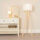 image 2 of ValueLights Jackson Natural Wood Tripod Floor Lamp with White Fabric Lamp Shade and LED Bulb