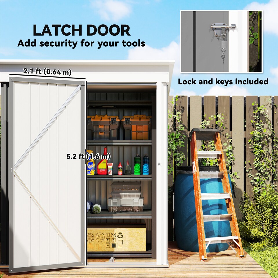 image 1 of Outsunny 5x3ft Garden Shed, Steel Small Shed, Outdoor Leanto Shed with Adjustable Shelf, Lock and Gloves for Patio, Garden, Grey with Foundation Kit