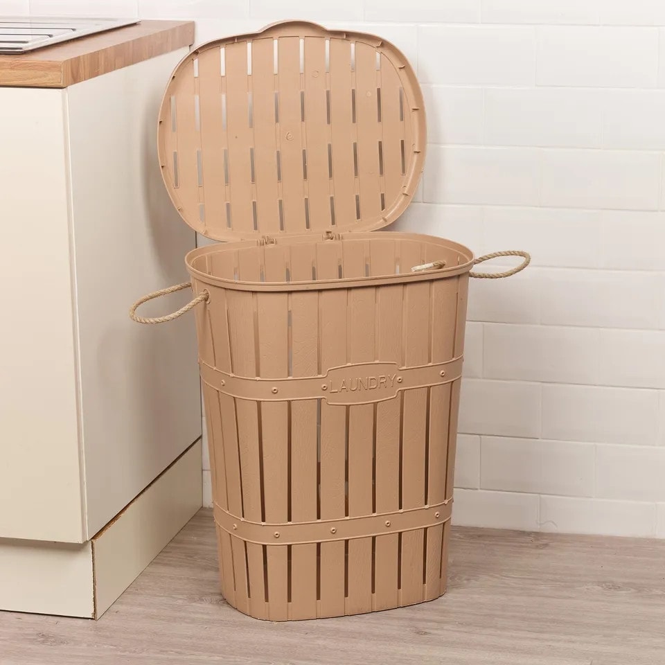 image 1 of 65L Bamboo Look Laundry Basket With Rope | Cream | 1