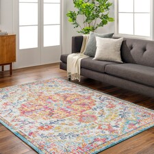 LIVABLISS Harput-Vintage Traditional Boho Rug 160 x 220 cm | Blue Orange Yellow Grey