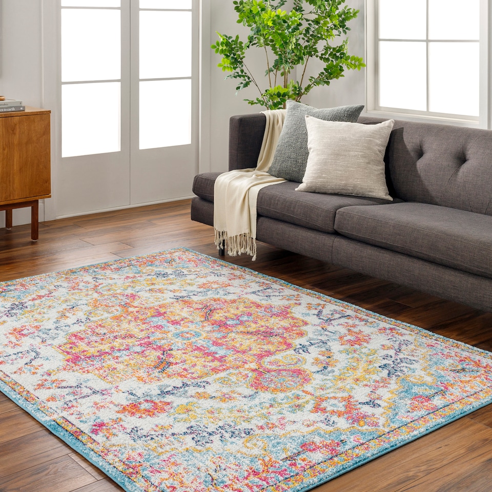 image 1 of LIVABLISS Harput-Vintage Traditional Boho Rug 160 x 220 cm | Blue Orange Yellow Grey