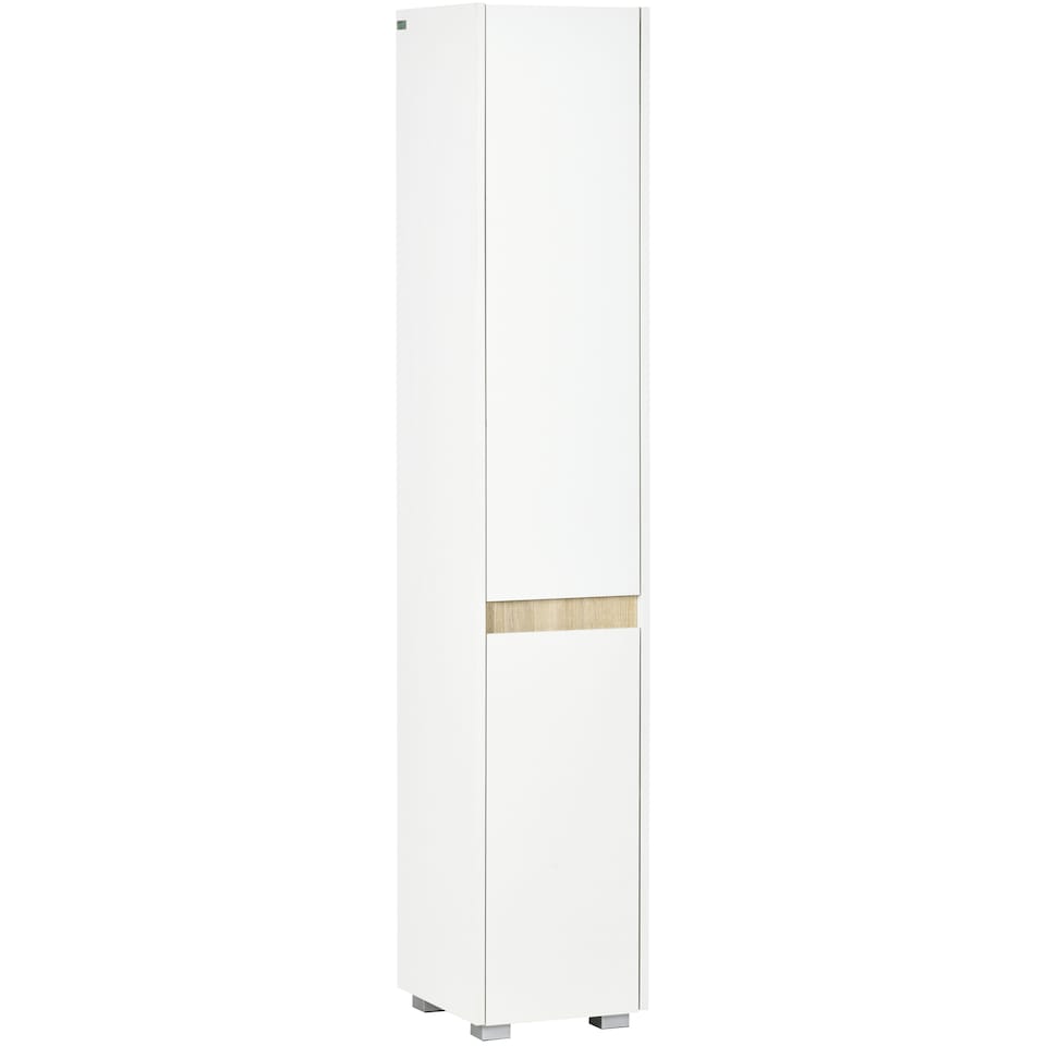 image 1 of kleankin Tall Bathroom Cabinet with Adjustable Shelves, 5-Tier Modern Freestanding Tallboy with Storage Cabinets, White