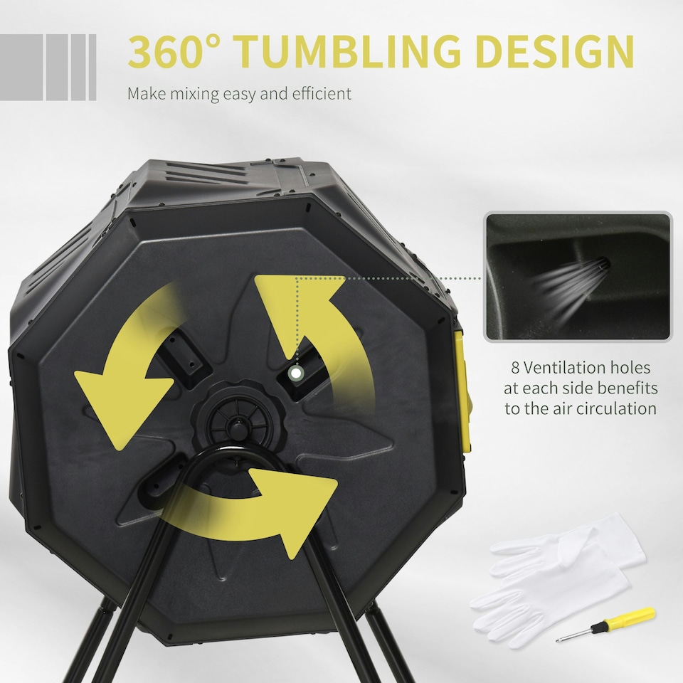 image 1 of Outsunny 160L Outdoor Tumbling Compost Bin with Dual Chamber Yellow | Yellow | One Size