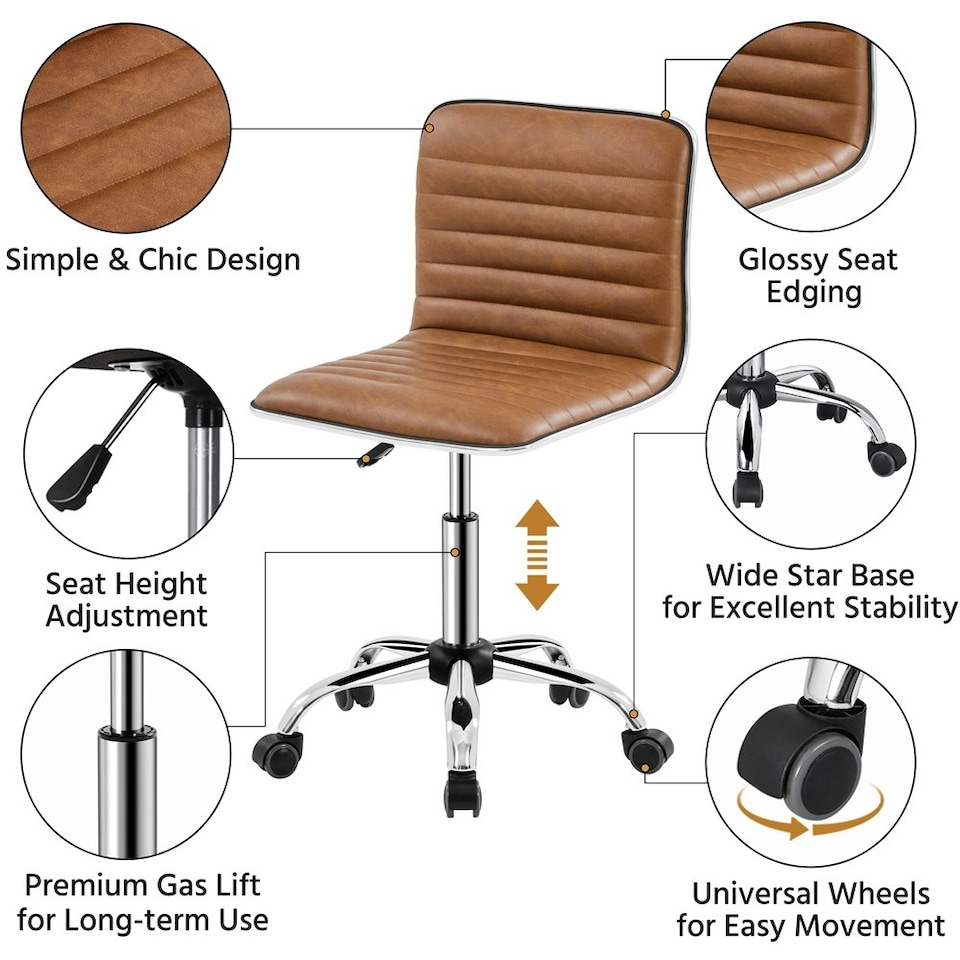 image 1 of Yaheetech PU Leather Low Back Armless Desk Chair Brown | Retro Brown