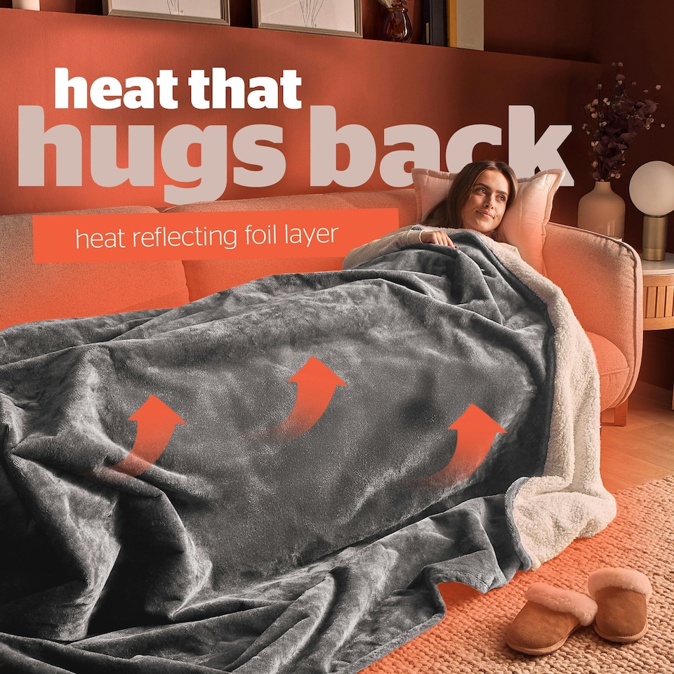 image 1 of Silentnight Heat Genie Self Heating Giant Blanket Grey | Charcoal