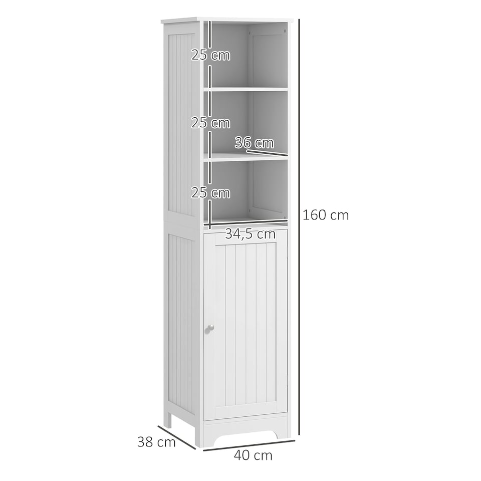 image 1 of HOMCOM Freestanding Bathroom Tall Cabinet with Adjustable Shelf, White