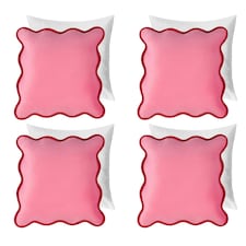 OHS 4 x Matte Velvet Scallop Edge Filled Cushions, 45x45cm - Pink/Red | Multi | Pink and Red | 45 x 45cm | 4