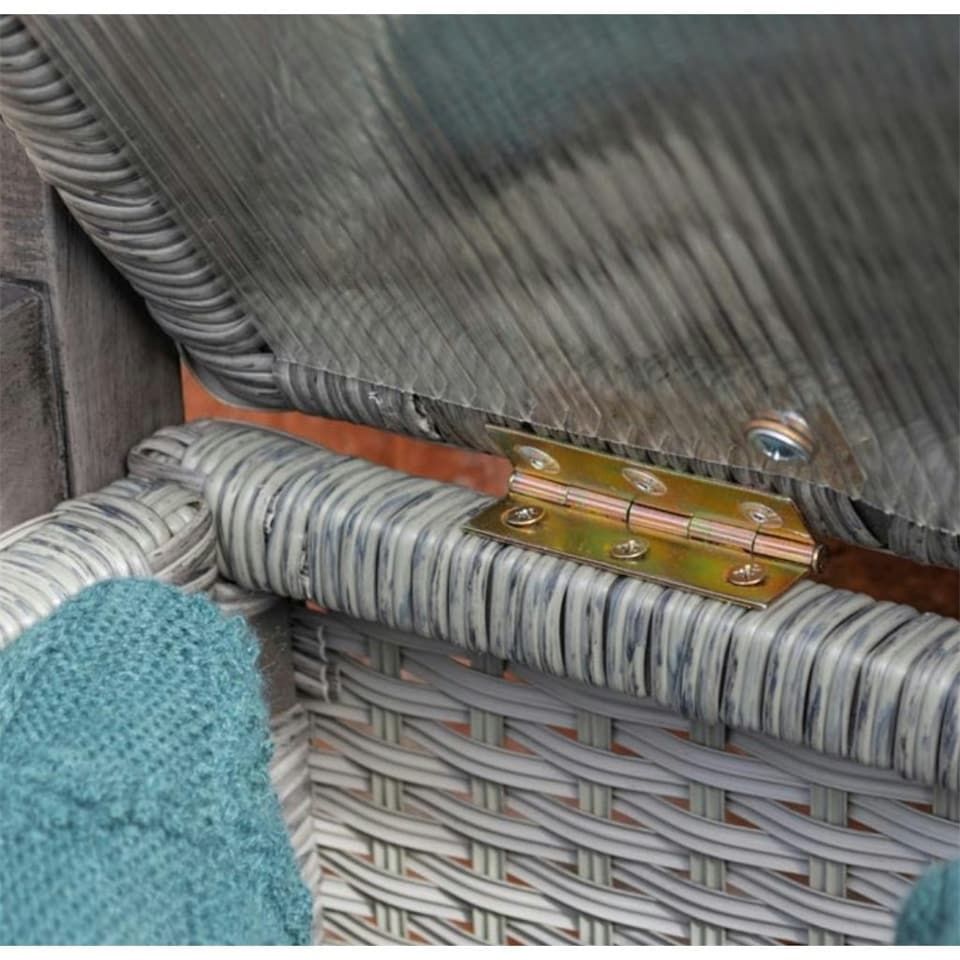 image 1 of 2 Seater Hardwood Timber Framed Rattan Weave Garden Bench - Grey (4ft x 2ft)