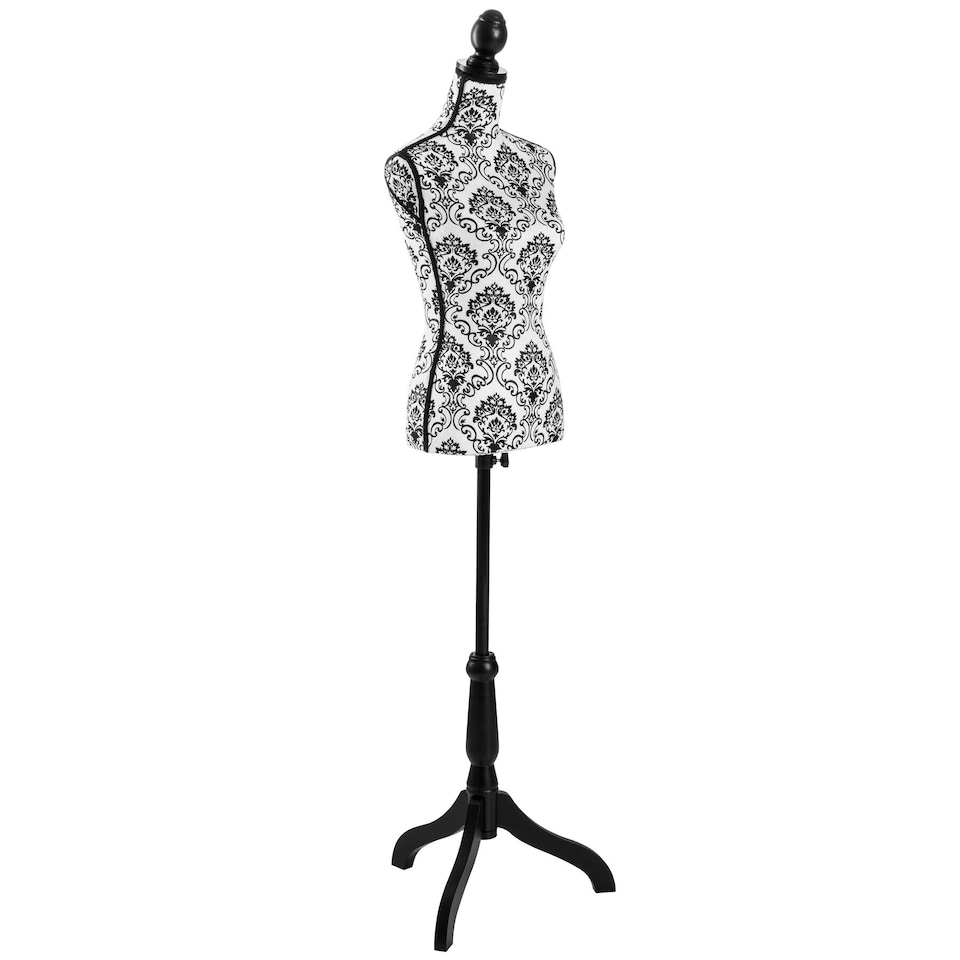 image 1 of Tailors Dummy - female mannequin torso with wooden stand | Black | black/white floral pattern | Female | 1