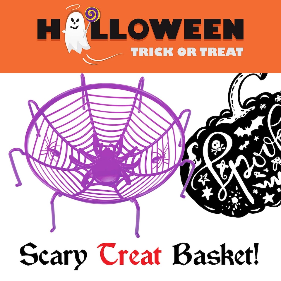 image 1 of VFM e-Store Halloween Sweet Bowl - 26cm 3D Spider Web Basket Bowl with Legs
