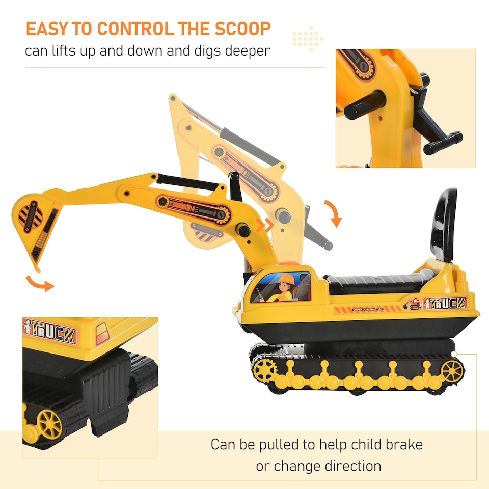 image 1 of HOMCOM Ride On Excavator Toy Tractors Digger Movable Walker Construction Truck