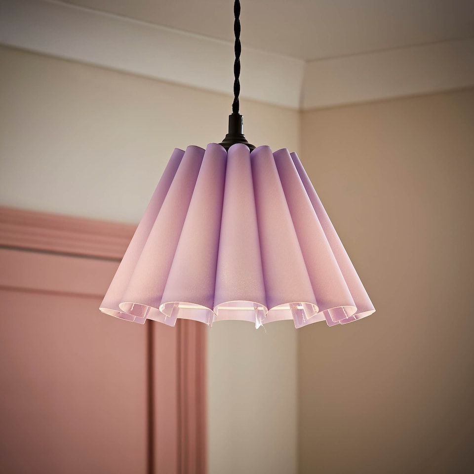 image 1 of ValueLights Lauren Lilac Fabric Pleated Scallop Edge Tapered Ceiling Floor Table Lamp Shade