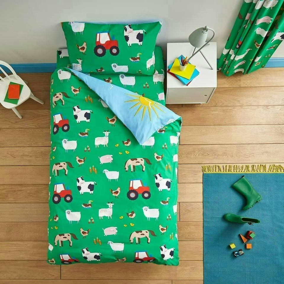 image 1 of Farmyard Animals Reversible Duvet Cover Set | Blue