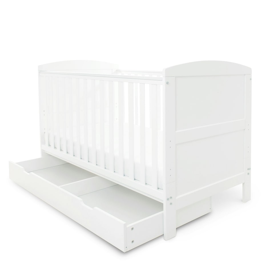 image 1 of Coleby Classic Cot Bed & Underdrawer - Convertible Cot, Birth to 4 Years, Adjustable Base & Teething Rails (White)