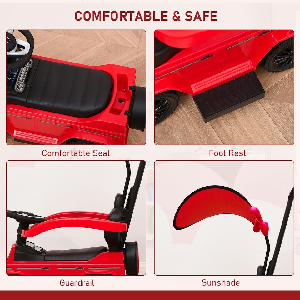 image 1 of HOMCOM Kids Ride-on Push Car 3 in 1 Benz G350 Baby Floor Slider Walker, Red