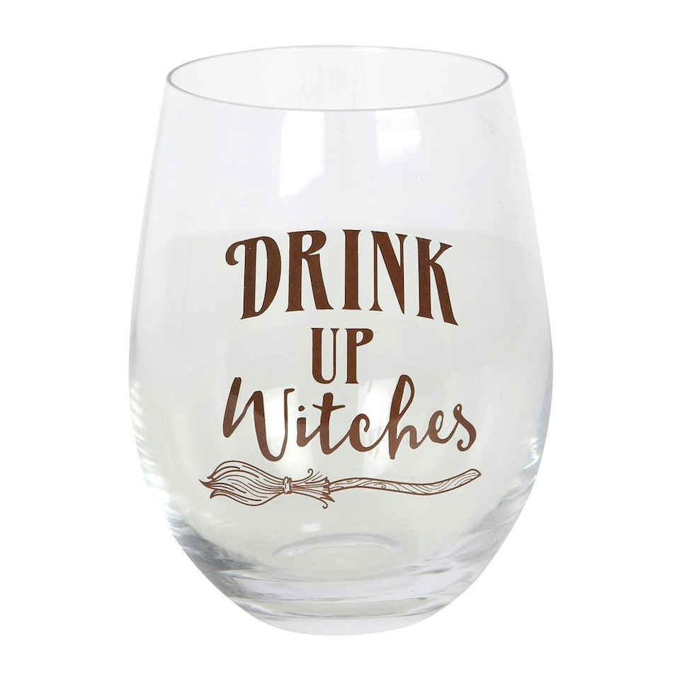 Something Different Drink Up Witches Stemless Wine Glass - Brown/Clear - One Size