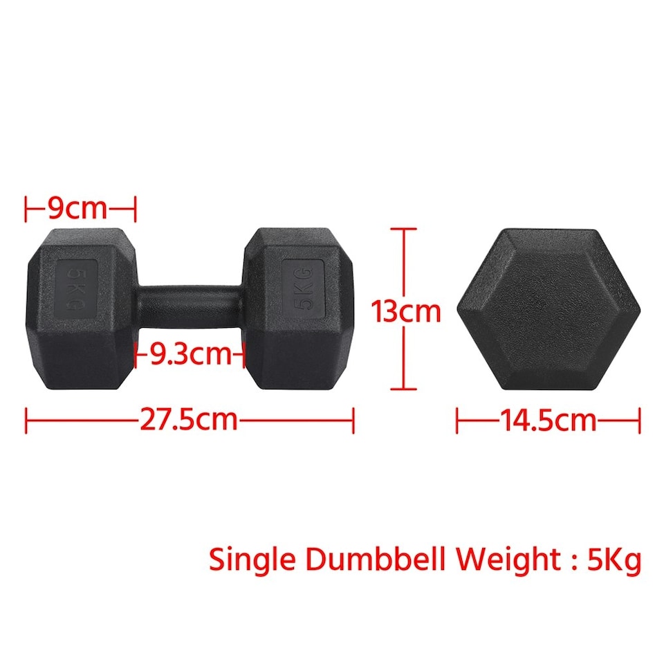 image 1 of Yaheetech 2x5kg (Sold in Pair) Hex Dumbbells Set Black