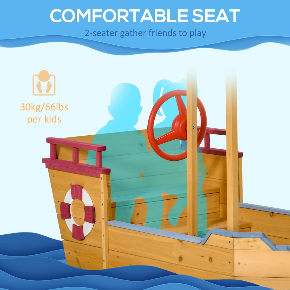 image 1 of Outsunny Kids Wooden Sand Pit Sandbox Pirate Sandboat Outdoor with Canopy Shade