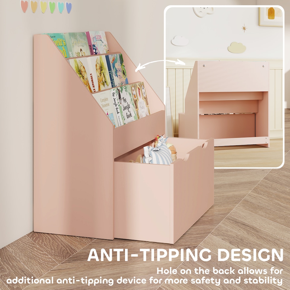 image 1 of AIYAPLAY Kids Bookcase w/ 3 Tier Shelves, Drawer, for Bedroom, Nursery, Pink
