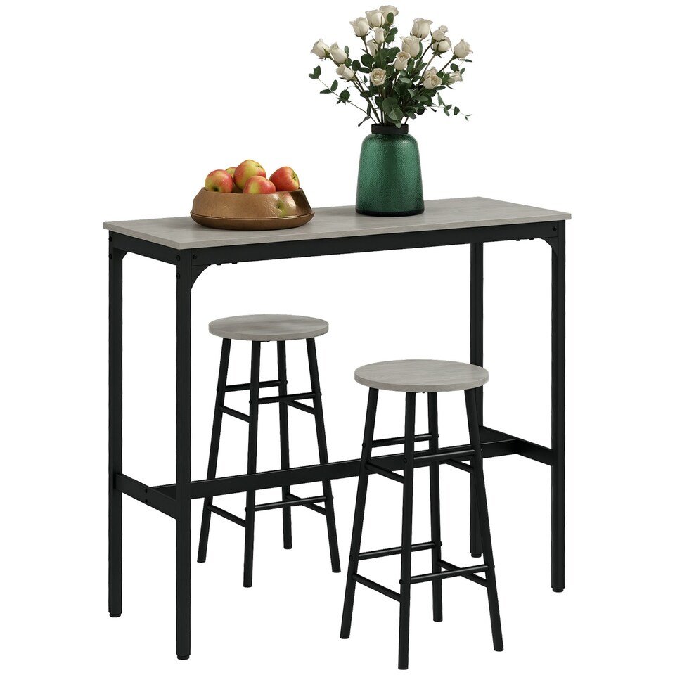 image 1 of HOMCOM 3 Piece Bar Set, Industrial Kitchen and Chair Set Grey