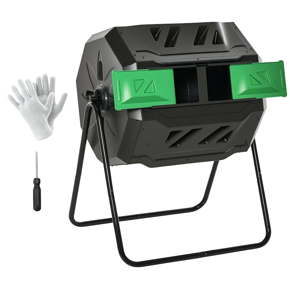 image 1 of Outsunny 160L Outdoor Tumbling Compost Bin with Dual Chamber, Black