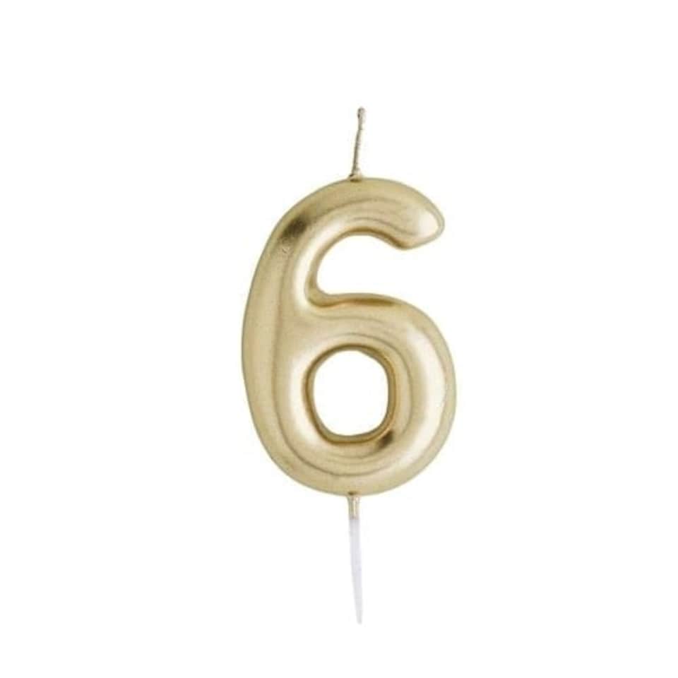 Metallic Gold Number 6 Shaped Candle