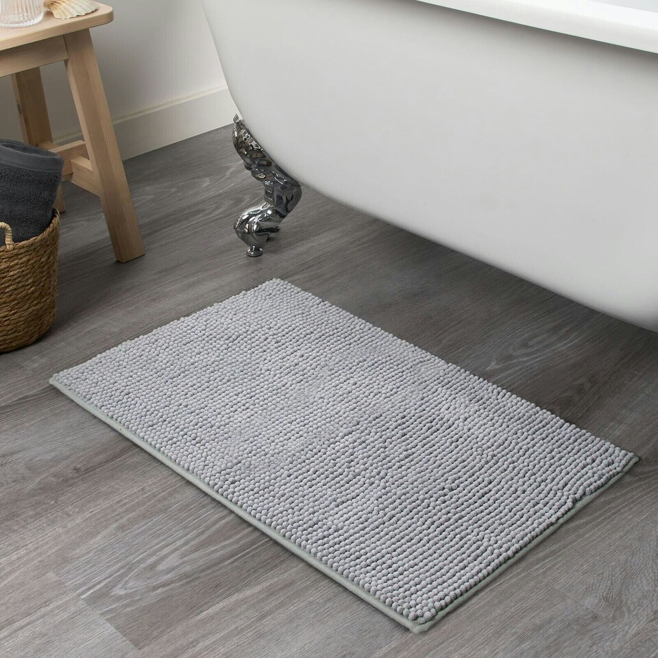 image 1 of OHS Soft Microfibre Non-Slip Absorbent Noodle Bobble Chenille Bath Mat, 75x45cm - Silver