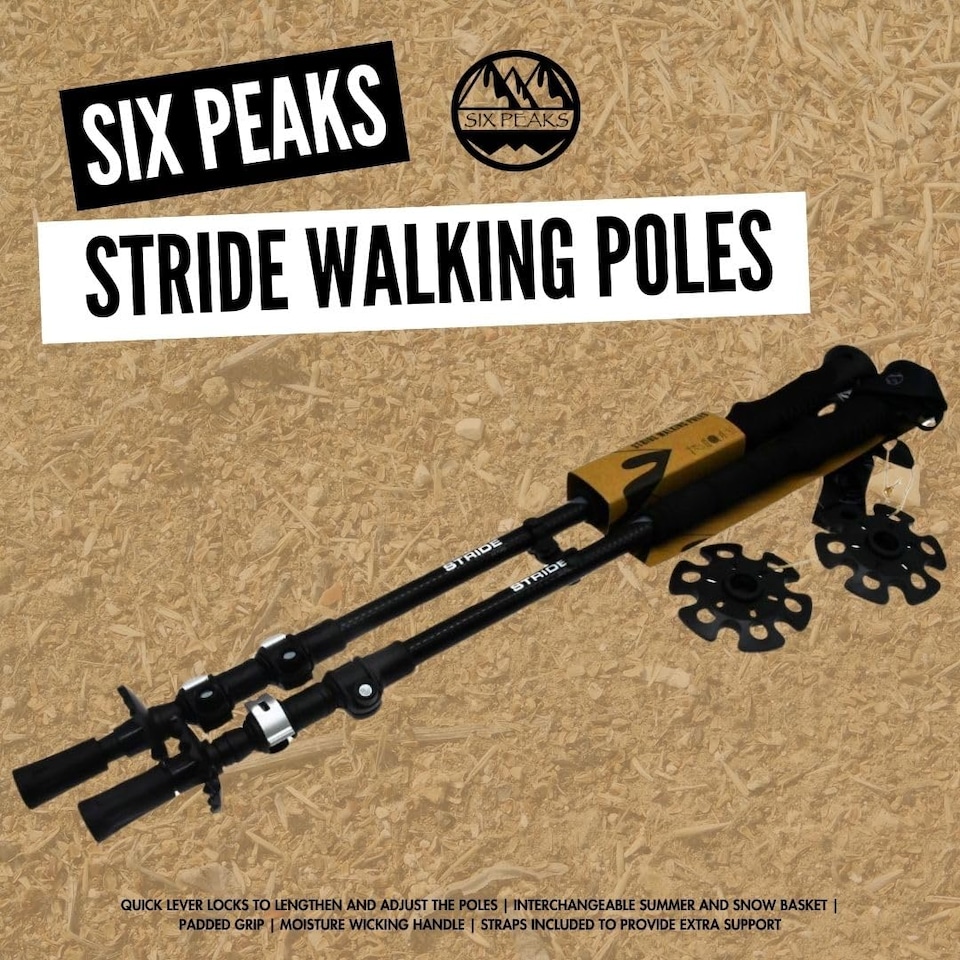 image 1 of Six Peaks Stride Walking Poles, Set Of 2 Adjustable Strong Aluminium Trekking, Hiking Sticks, Quick Lock Telescopic System, Padded Non-Slip Foam Grip, Interchangeable Summer And Snow Baskets