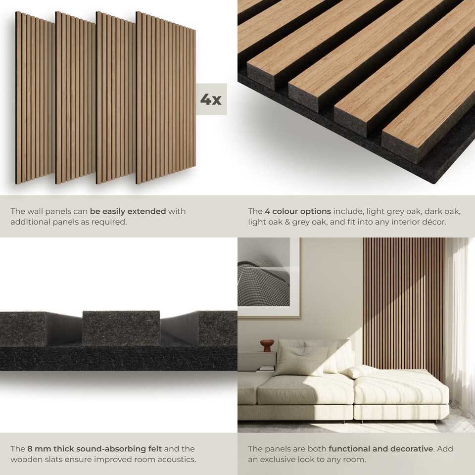 image 1 of Acoustic Wall Panels with Wood Veneer Slats, Thick Felt and Easy to Install | Brown | oak | 120 x 60 x 120 cm | 4