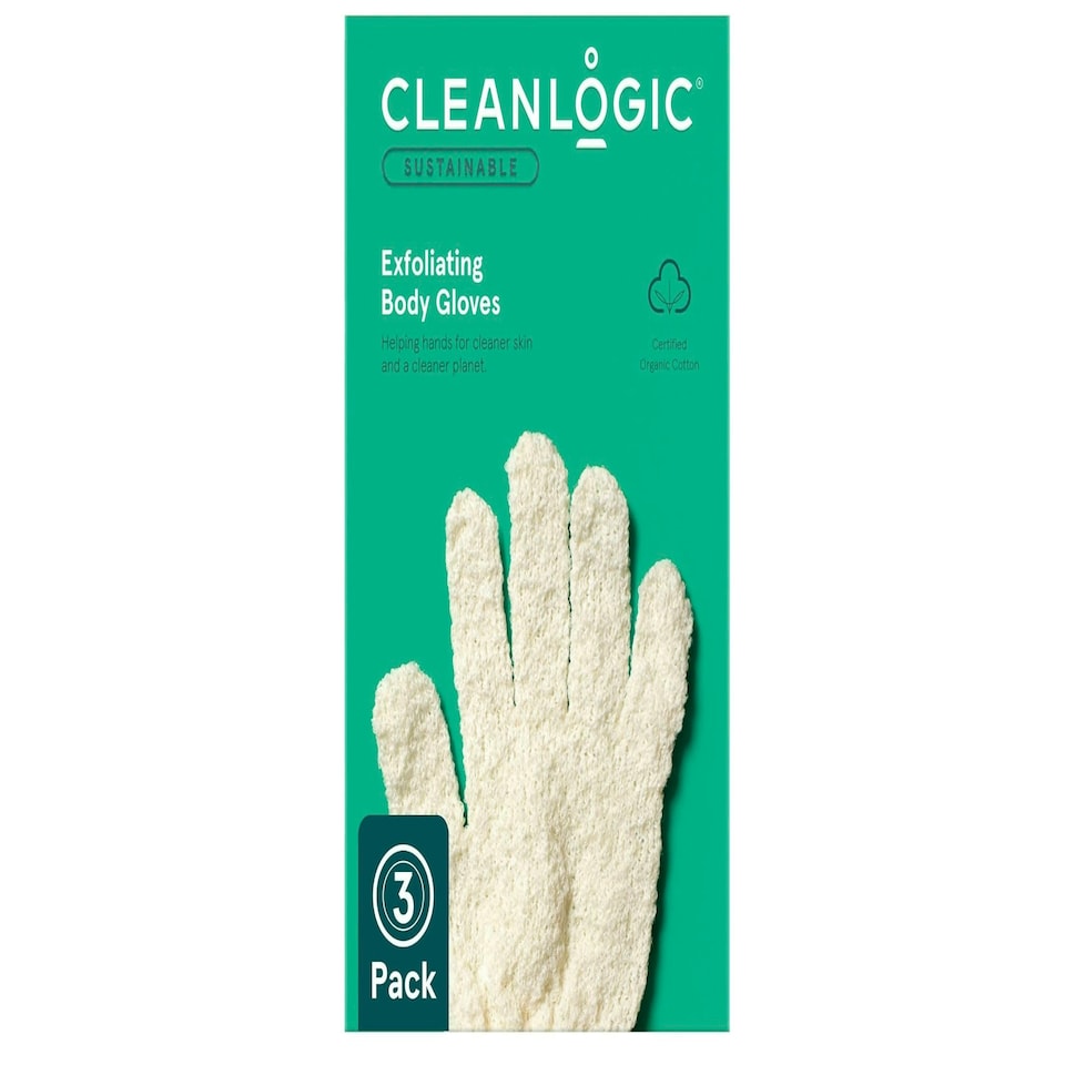 image 1 of Cleanlogic Sustainable Exfoliating Stretch Bath/Shower Gloves Contains 3 Pairs