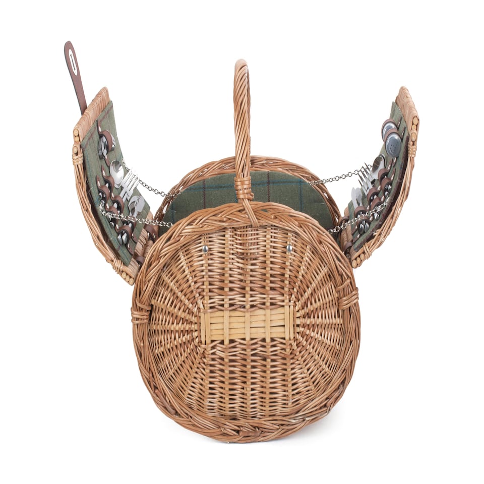 image 1 of Oval 4 Person Green Tweed Picnic Basket