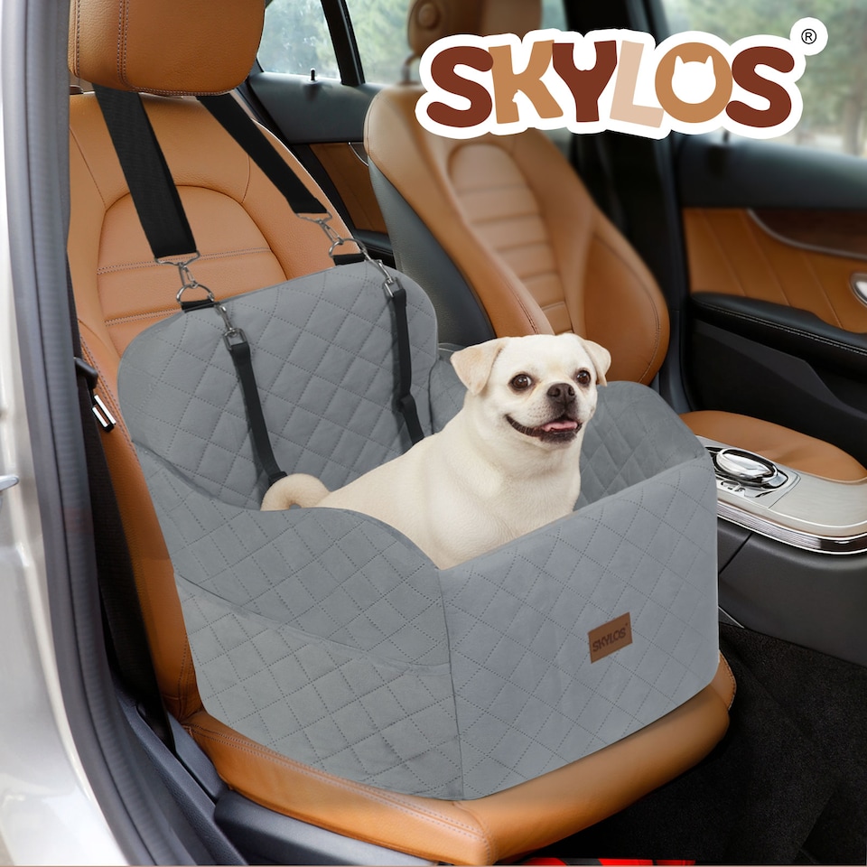 image 1 of Skylos Dog Booster Car Seat Grey Portable Pet Puppy Travel Carrier Bed Basket | Grey | Grey | One Size