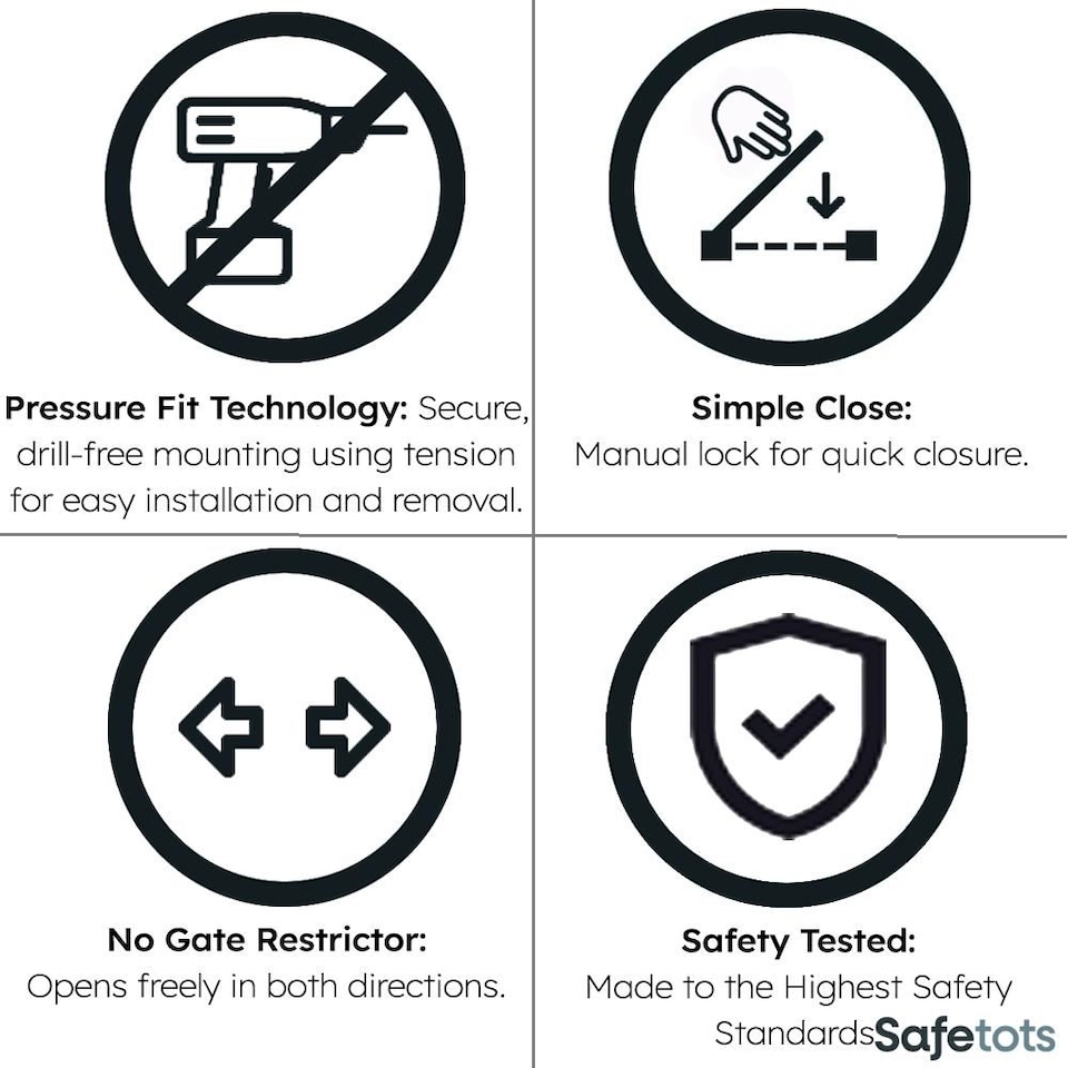 image 1 of Safetots Super Narrow Baby Gate, 60.5cm - 66.5cm, Black, Child Safety Barrier, Pressure Fit Stair Gate | Black | 1