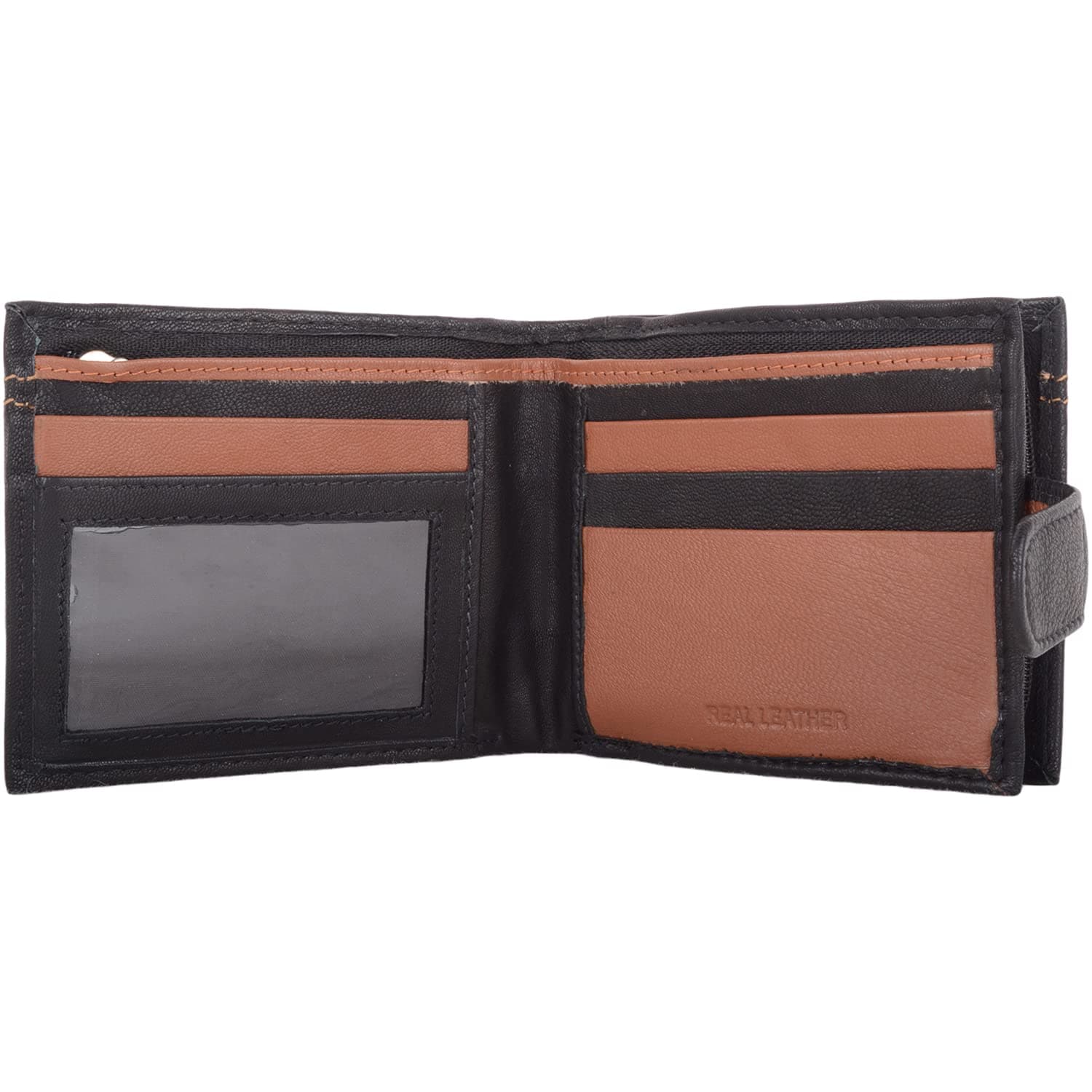 London Leathergoods Mens Genuine Leather Contrast Stitching Credit Card Money Holder Wallet - Tan