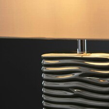 ValueLights Silver Modern Ripple Effect Ceramic Table Lamp With White Light Shade