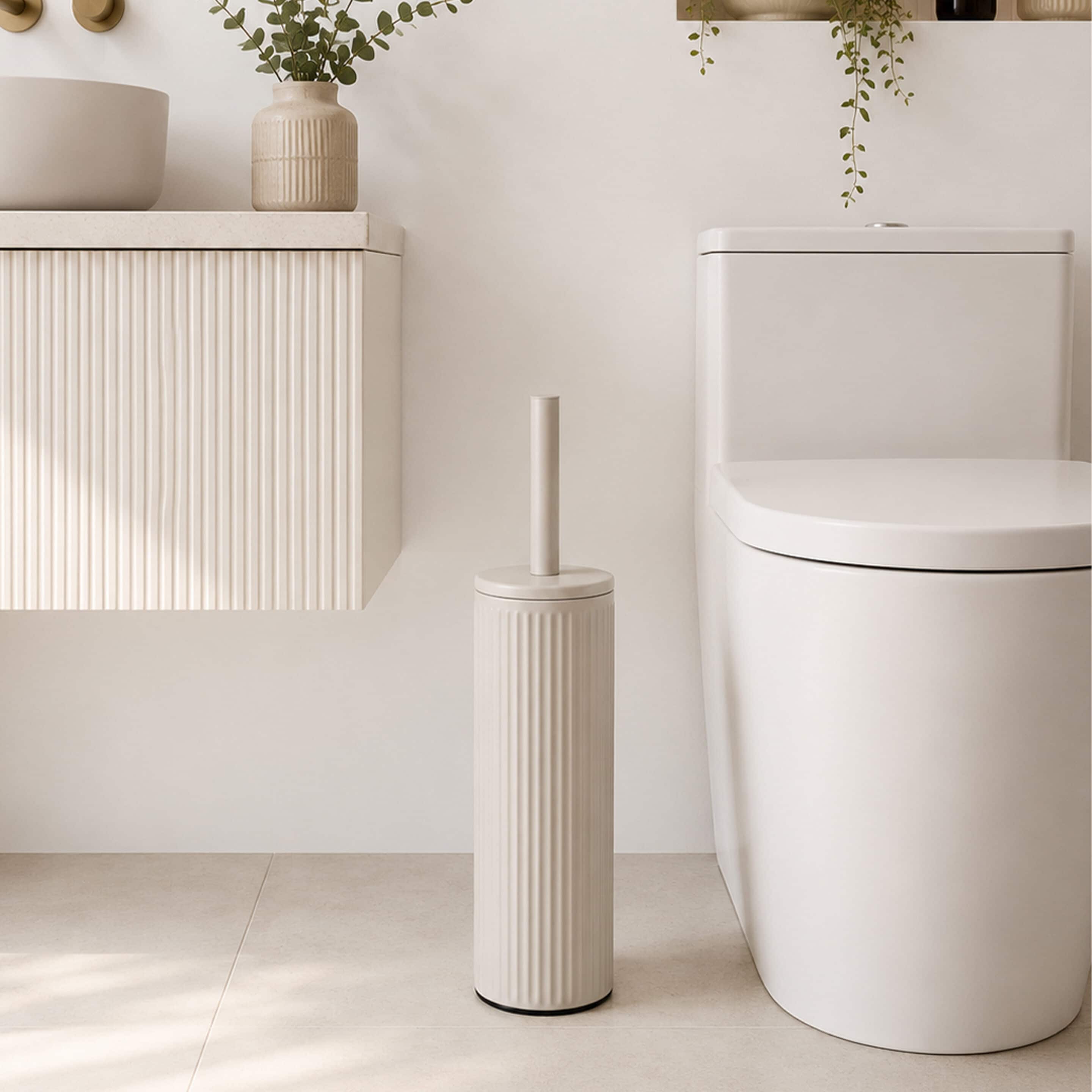 Showerdrape Alpini Round Ribbed Fully Lined Toilet Brush & Holder in Beige