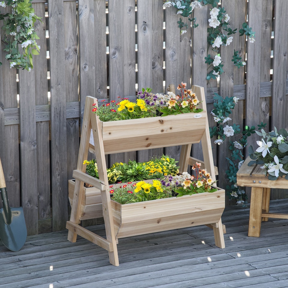 image 1 of Outsunny Raised Garden Bed Wood Planter Box with Stand for Vegetables Flowers