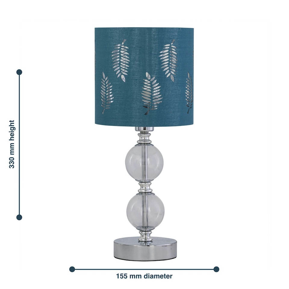 image 1 of First Choice Lighting Set of 2 Chrome Two Ball Table Lamps with Teal Fern Shades Chrome | Green