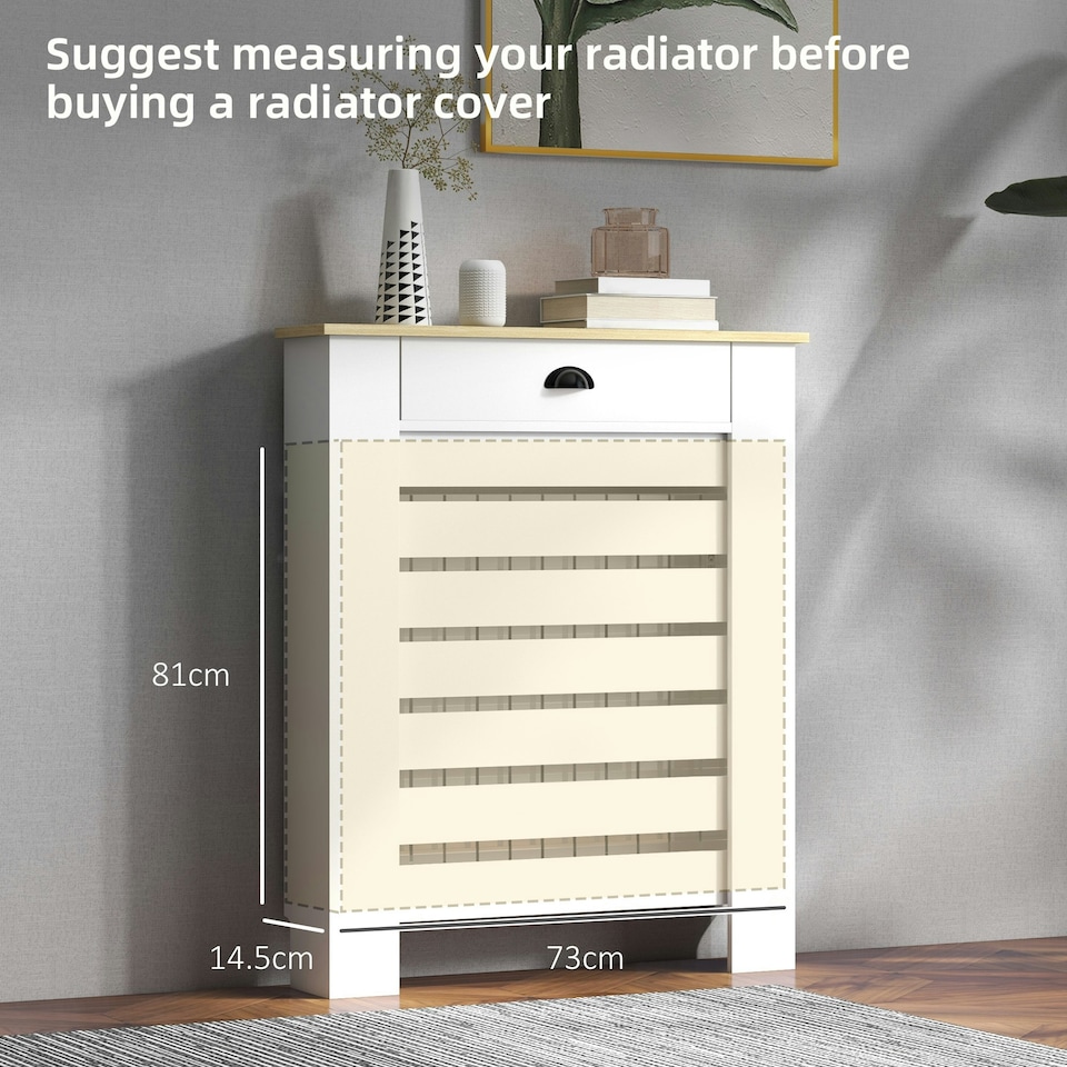 image 1 of HOMCOM Radiator Cover with Drawer, Horizontal Slat, 78cm, White