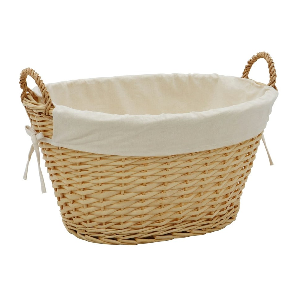 image 1 of JVL Hand Woven Acacia Oval Laundry Willow Storage Basket with Lining, Honey Finish Brown