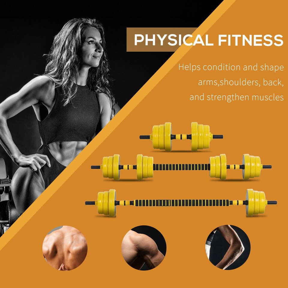 image 1 of HOMCOM 20KG Barbell & Dumbbell Set Fitness Exercise Home Gym Plate Bar Clamp Rod